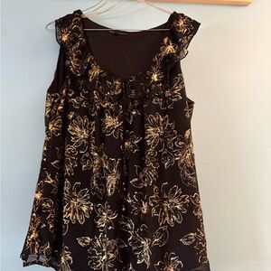 Sara Michelle Black Tank Top with Gold Floral Ruffle